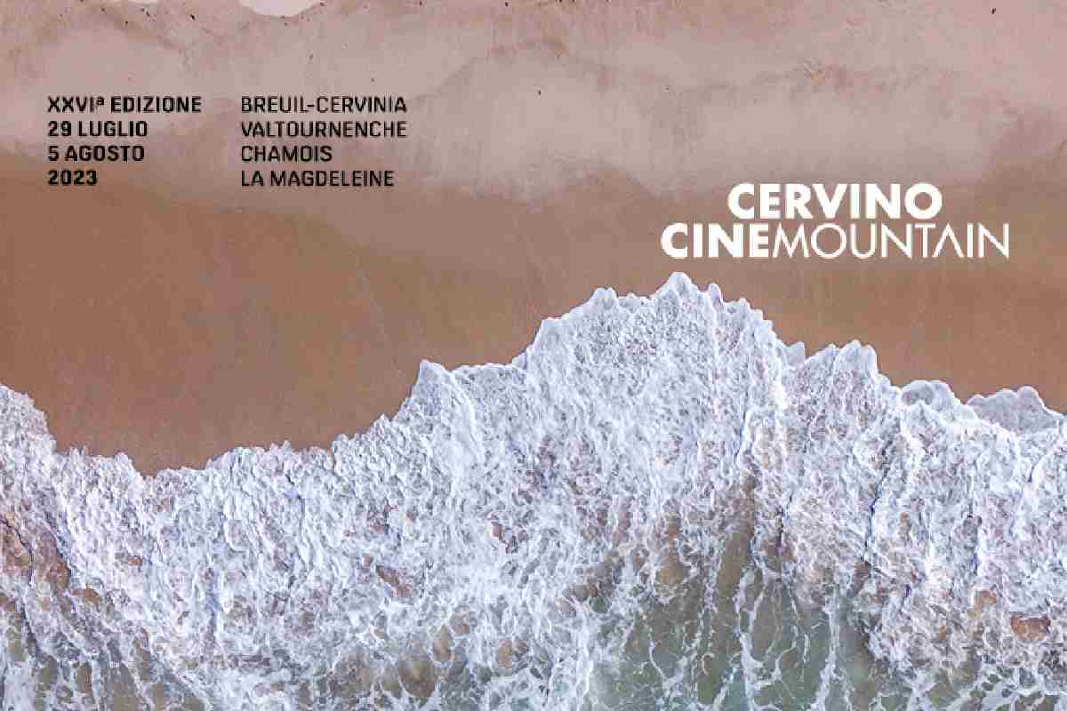 Poster di un festival di cinema in montagna con onde del mare che sembrano vette innevate