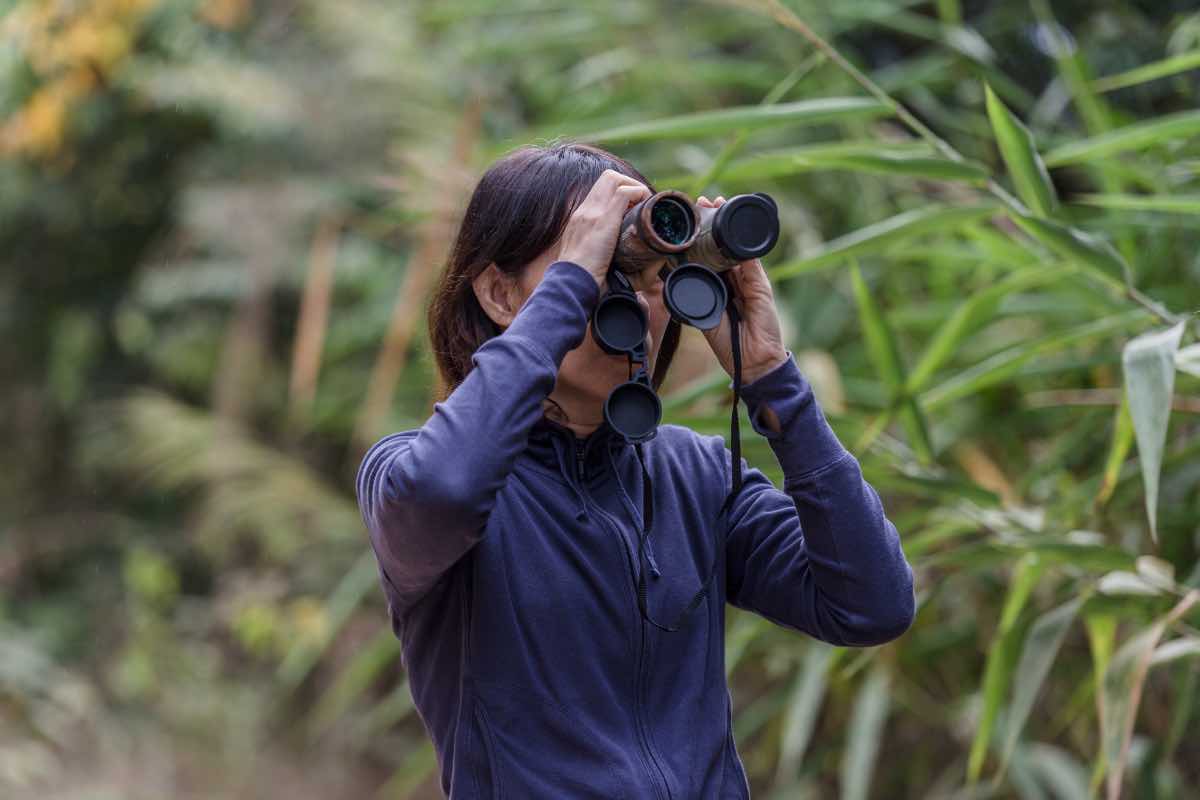 Una donna fa birdwatching
