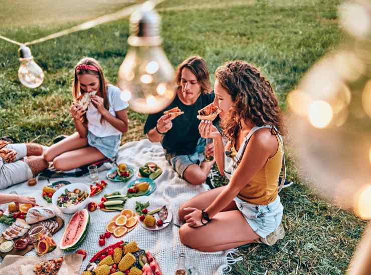 un gruppo di amici fa un picnic