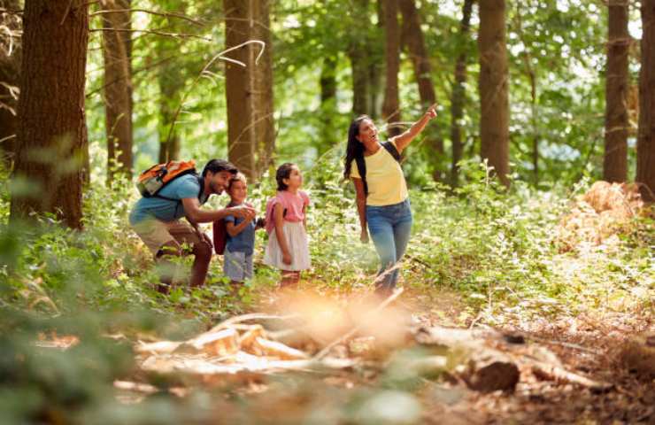 Famiglia che fa trekking